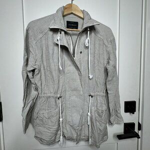 Lucky Brand Womens Striped Utility Jacket With Drawstring Waist Front Pockets SM